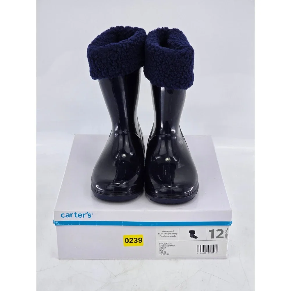 Carter's Tank Waterproof Sherpa Lined Rain Boots Toddler 12 Navy Blue NEW